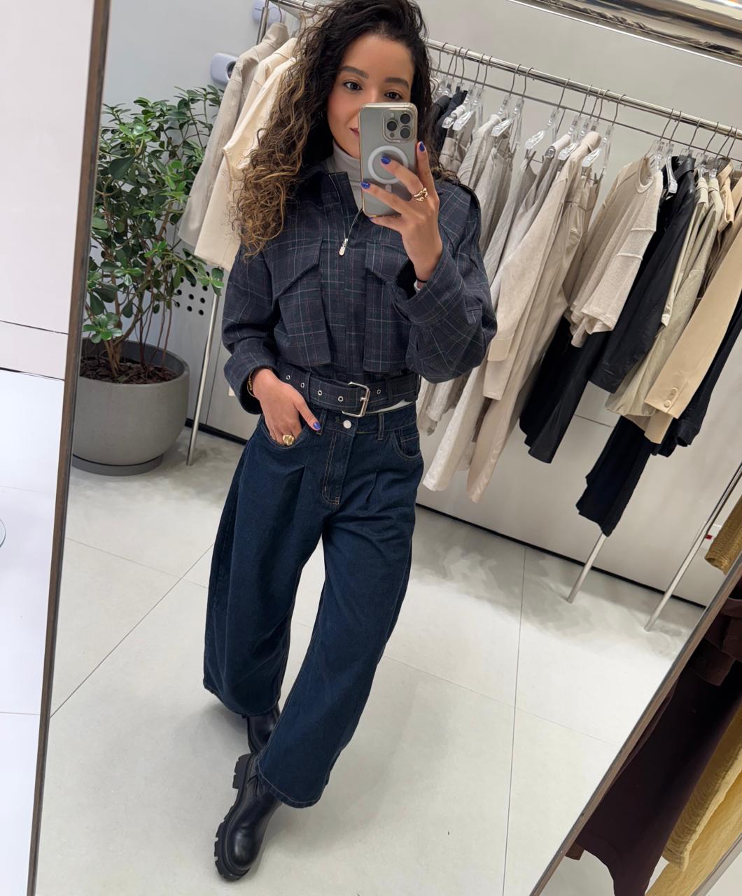 Trench Coat Curto Xadrez