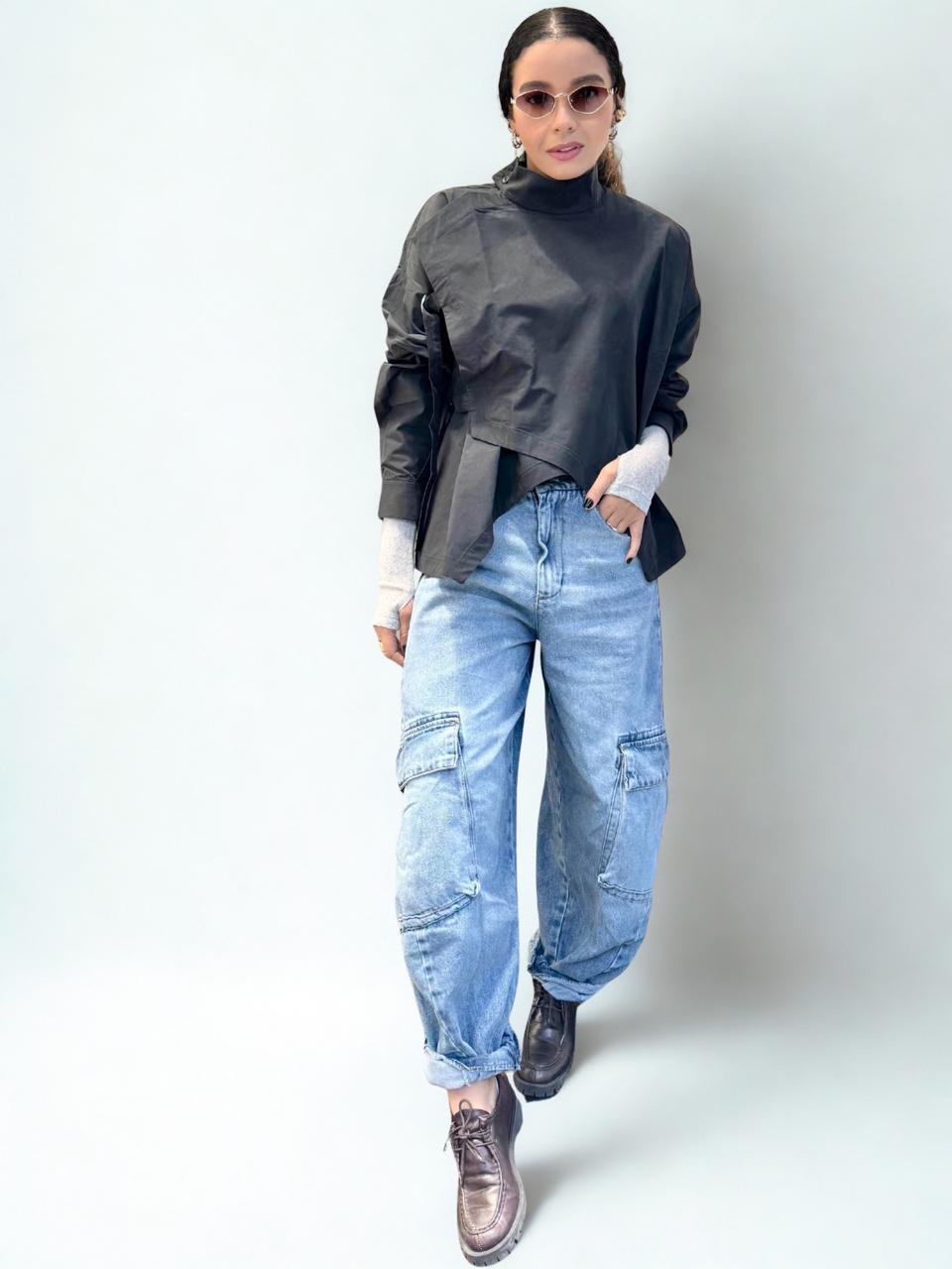 Calça Jeans Barrel Cargo