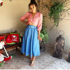 Saia Rodadinha Midi Jeans