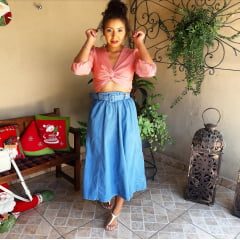 Saia Rodadinha Midi Jeans