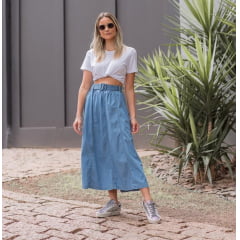 Saia Rodadinha Midi Jeans